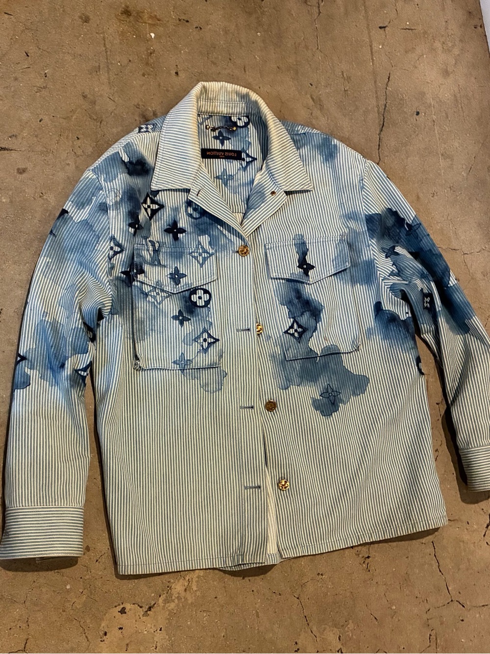 Louis Vuitton Blue & White Watercolor Stripe Shirt Jacket